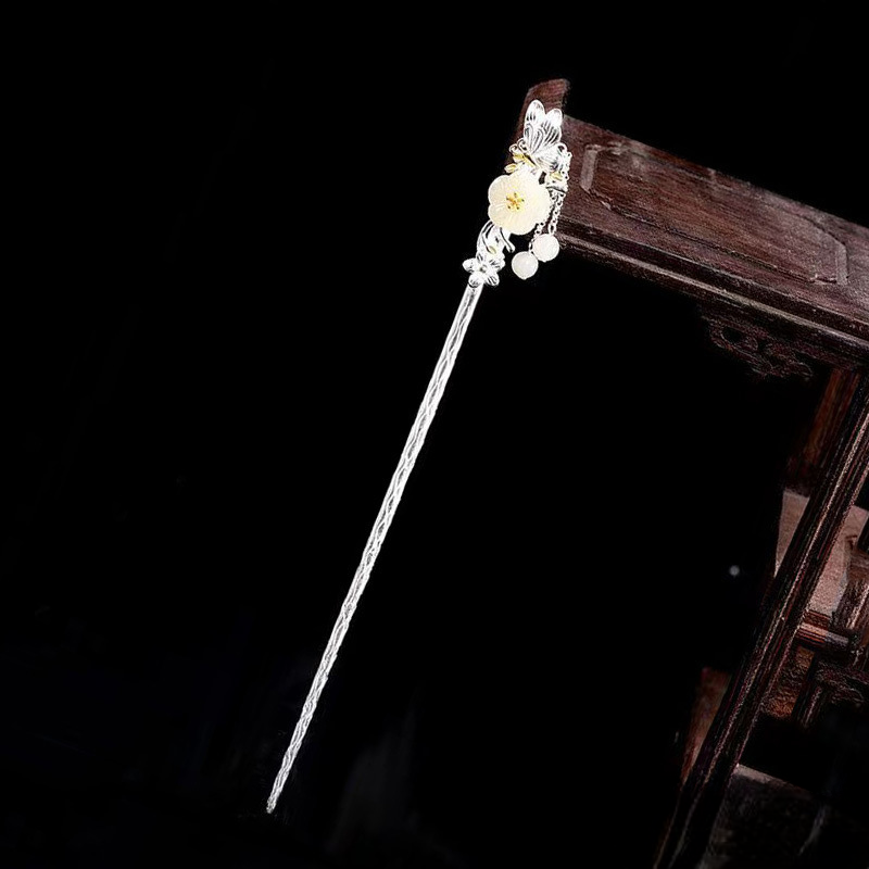 Silver-Inlaid Magnolia Flower Hairpin, Classical Feng Shui Accessory