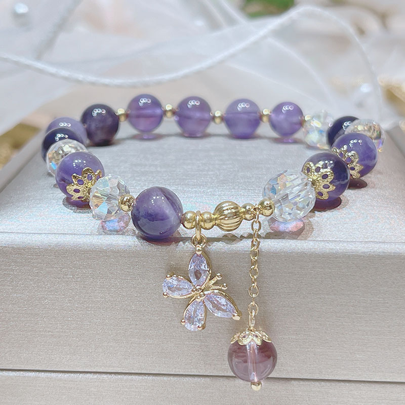 Healing Crystal Bracelet: Natural Amethyst & Sparkling Quartz – Romantic Feng Shui Jewelry for Love and Clarity